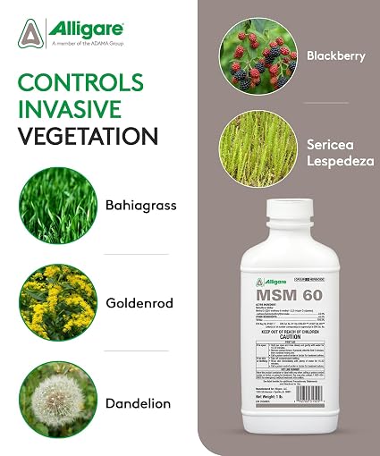 ALLIGARE MSM 60 DF - Selective Broadleaf Brush and Weed Killer for Pastures, Rangelands, Forestry, Roadsides & Industrial Sites - Low Use Rates, Tank-Mix Compatible - 16 oz