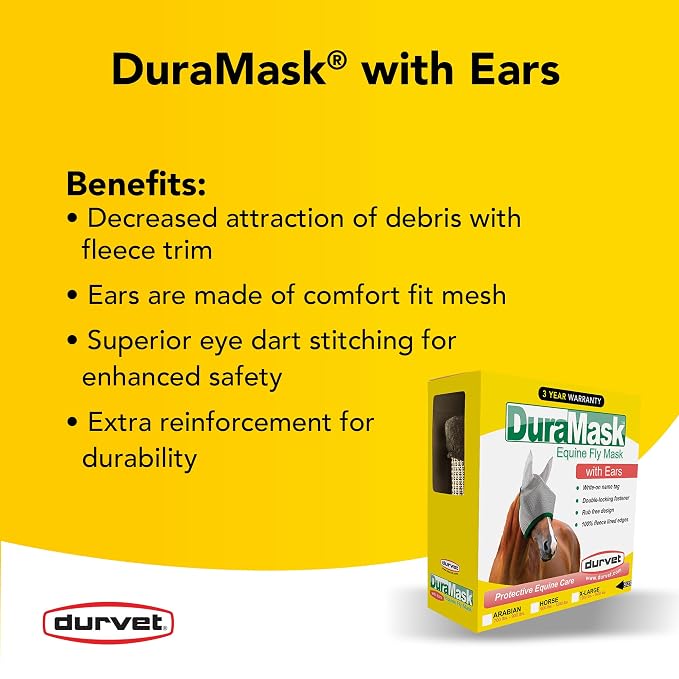 Durvet DuraMask Equine Fly Mask with Clear-Vision Mesh and Fleece Trim for Horses
