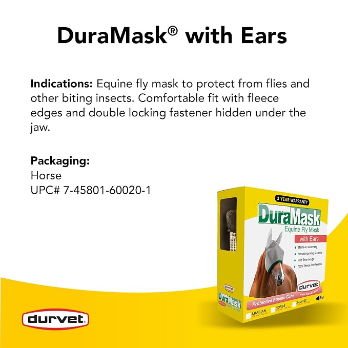 Durvet DuraMask Equine Fly Mask with Clear-Vision Mesh and Fleece Trim for Horses