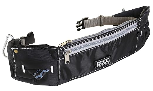DOOG Walkie Dog Belt, Black, Hands-Free Adjustable Dog Walking Waist Belt with Phone, Treat & Waste Bag Storage