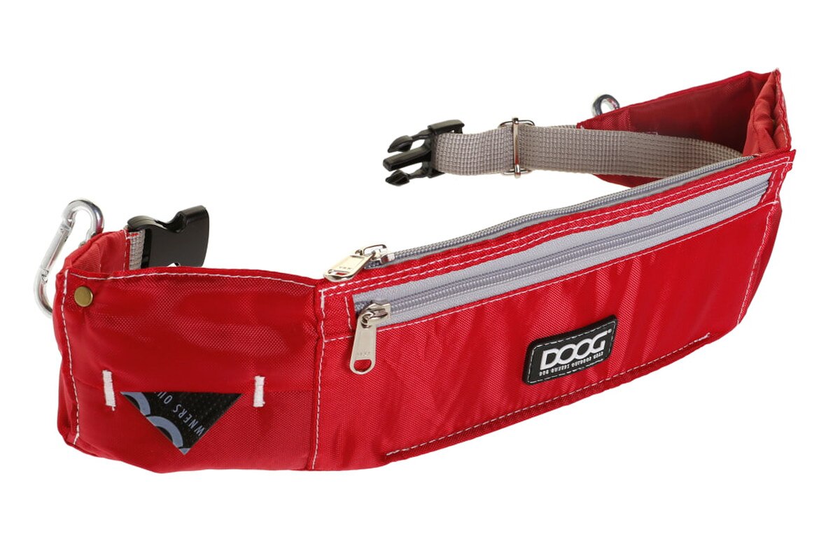 DOOG Walkie Dog Belt, Black, Hands-Free Adjustable Dog Walking Waist Belt with Phone, Treat & Waste Bag Storage