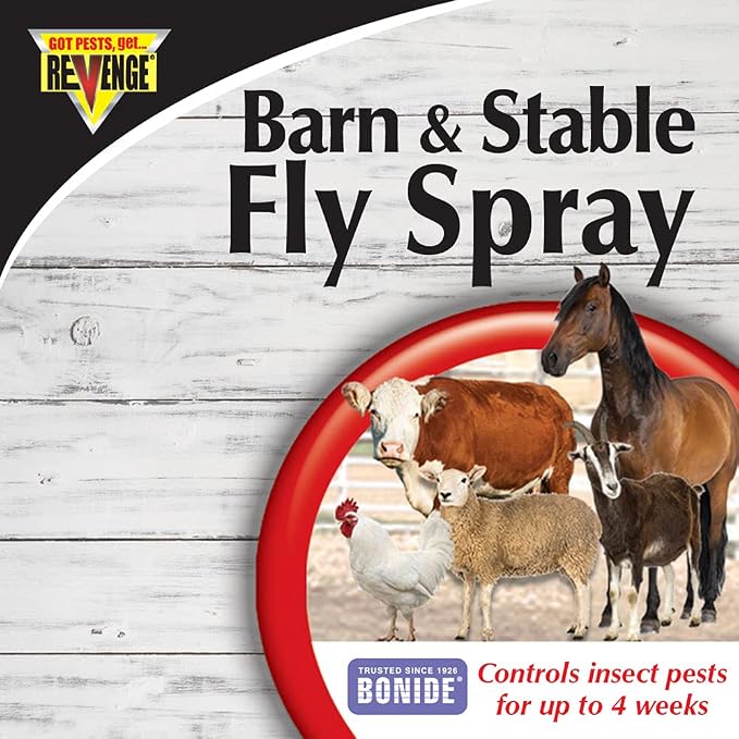 Bonide Revenge Barn & Stable Fly Spray Concentrate 32 oz – Livestock Fly, Flea & Tick Control