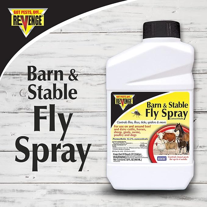 Bonide Revenge Barn & Stable Fly Spray Concentrate 32 oz – Livestock Fly, Flea & Tick Control