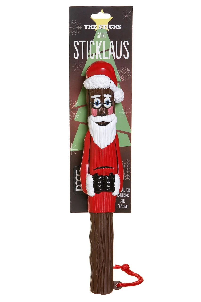DOOG Sticklaus Santa Holiday Dog Fetch Toy 13" – Recycled Rubber Floating Stick with Glow-in-the-Dark Eyes
