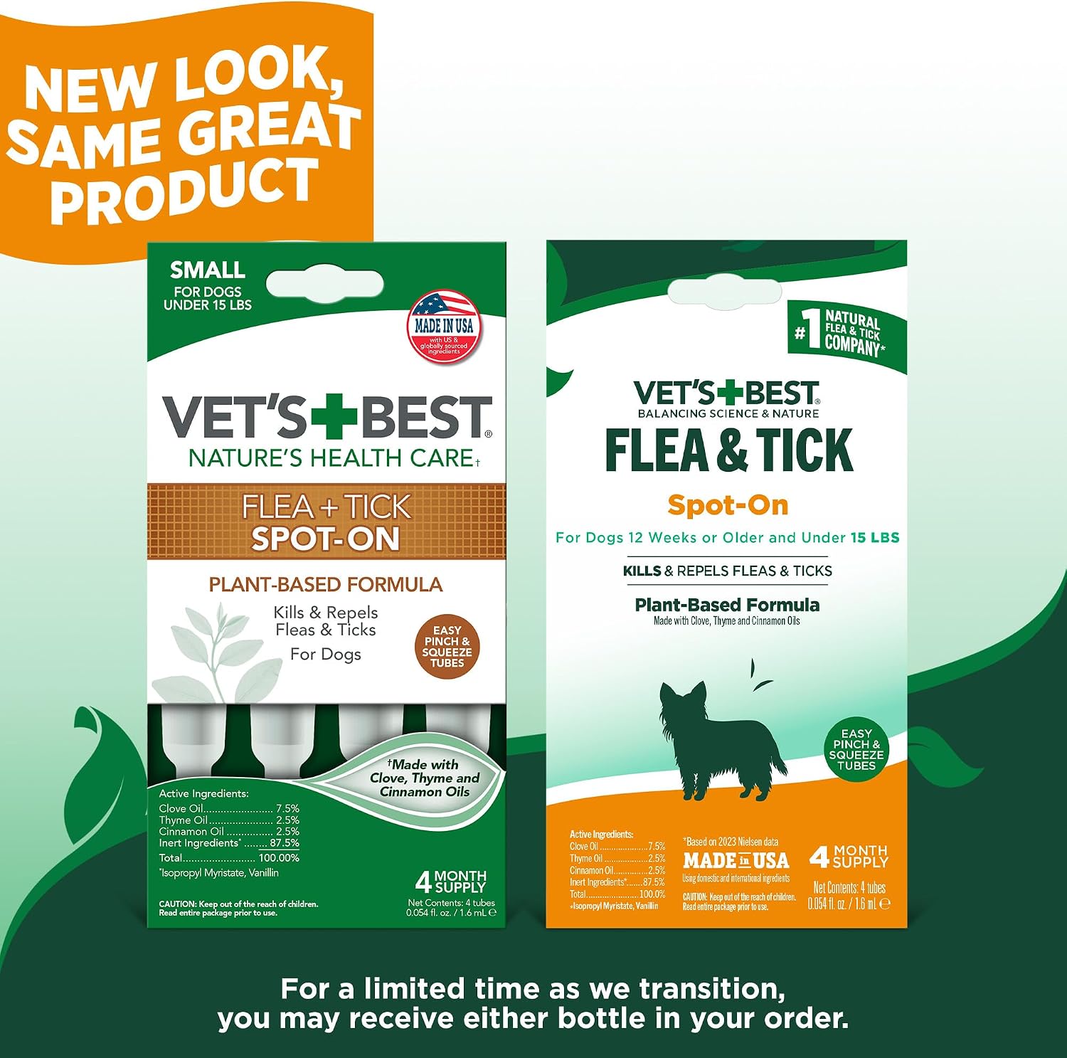 Vet’s Best Flea & Tick Spot-On Drops for Small Dogs Under 15 lb – Plant-Based Topical Treatment, 4 Month Supply