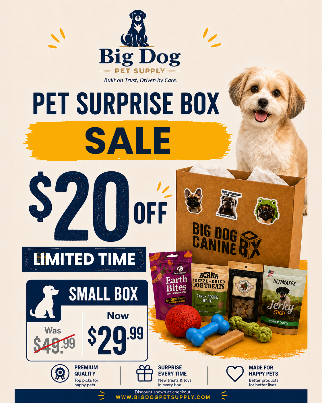 Big Dog Canine Box for Small Dogs – New Surprise of Premium Treats & Toys Every Time You Order