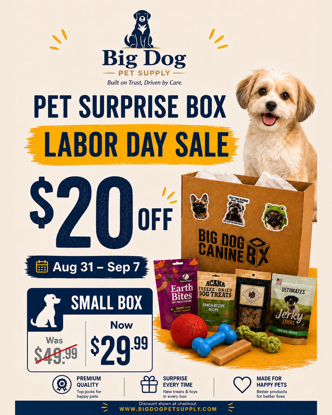 Big Dog Canine Box for Small Dogs – New Surprise of Premium Treats & Toys Every Time You Order