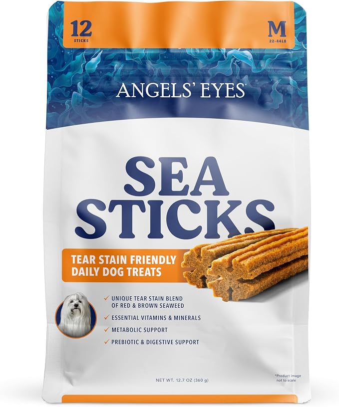 Angels' Eyes Sea Sticks Tear Stain Friendly Dog Treats | Red & Brown Seaweed Superfood | Medium 12 Count | Grain-Free, Gluten-Free, Plant-Based Daily Chews | Gut, Metabolic & Coat Support