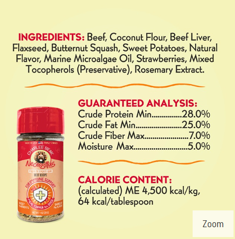  Charlee Bear Freeze Dried Beef Dog Food Topper, Immune Health, 1 oz