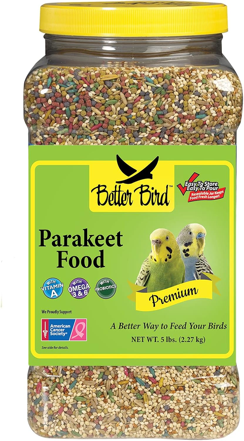 Better Bird Premium Parakeet Food 5 lb – Fortified Seed & Grain Blend with Probiotics, Omega 3 & 6