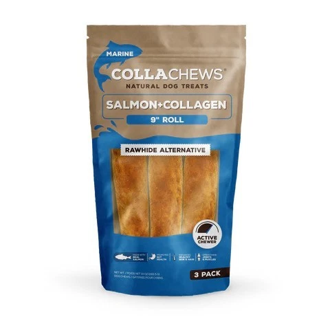 CollaChews Fish & Collagen Roll Dog Chew – 9-Inch Rawhide-Free Long-Lasting High-Protein Chew