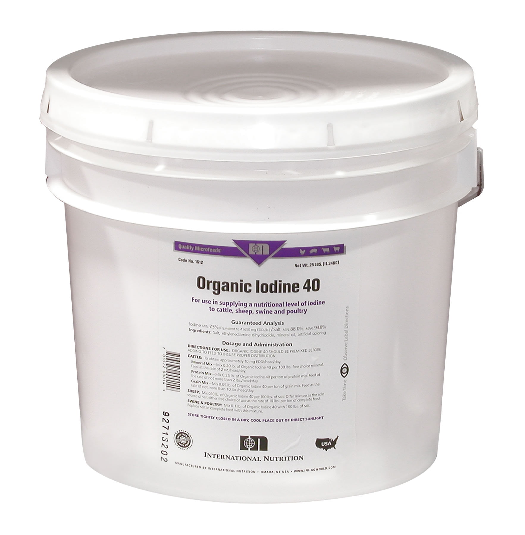 Durvet Organic Iodine 40 Grain Livestock Feed Supplement – 7.30% Iodine for Cattle, Sheep, Swine & Poultry, 25 lb Pail