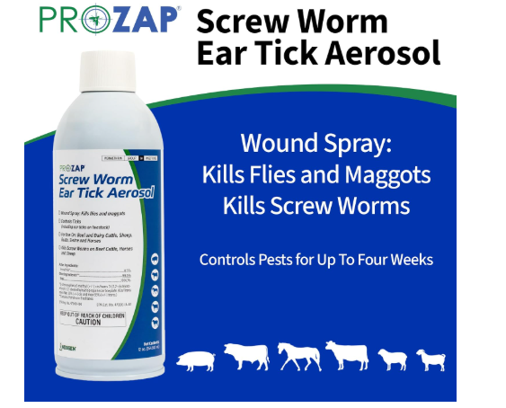 Prozap Screw Worm & Ear Tick Aerosol 12 oz – Permethrin Livestock Wound Spray for Cattle, Horses, Sheep, Goats & Swine