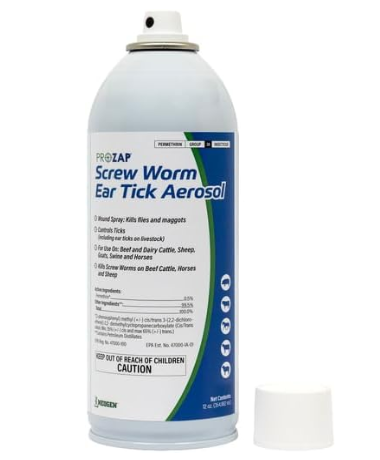 Prozap Screw Worm & Ear Tick Aerosol 12 oz – Permethrin Livestock Wound Spray for Cattle, Horses, Sheep, Goats & Swine