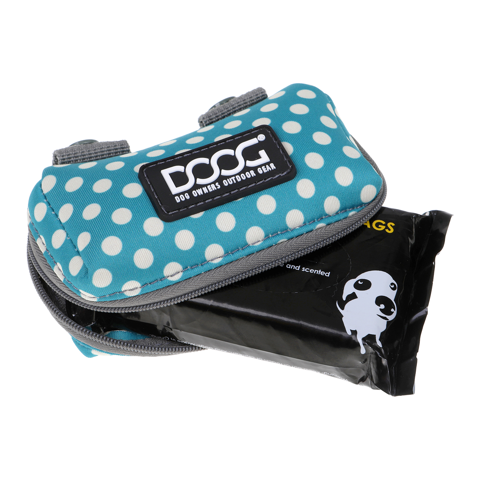 DOOG Walkie Pouch Snoopy, Neoprene Dog Waste Bag Dispenser, Blue & White, Leash-Mounted Poop Bag Holder