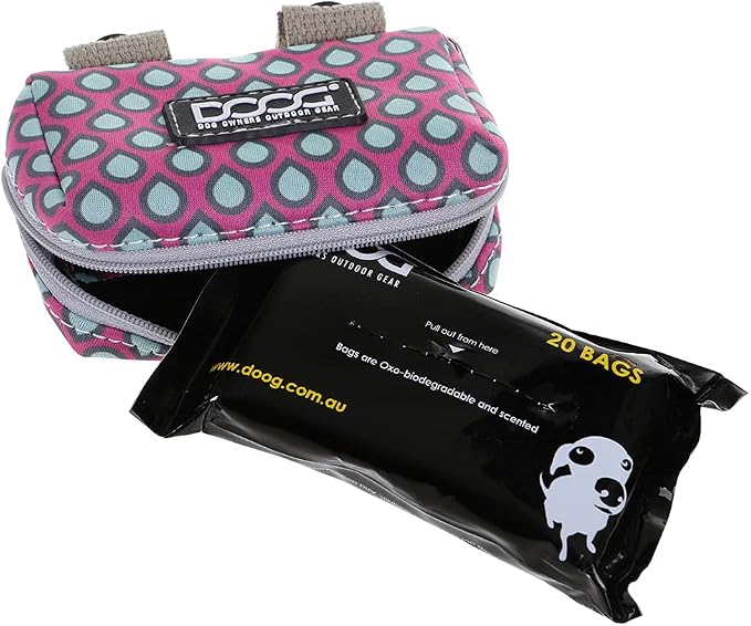 DOOG Walkie Pouch Luna, Pink with Blue Tear Drops, Neoprene Dog Waste Bag Dispenser