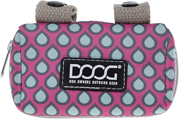 DOOG Walkie Pouch Luna, Pink with Blue Tear Drops, Neoprene Dog Waste Bag Dispenser