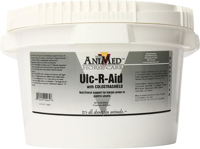 AniMed Ulc-R-Aid with Colostrashield Horse Digestive Supplement 10 lb – Calcium, Magnesium & L-Tryptophan Powder