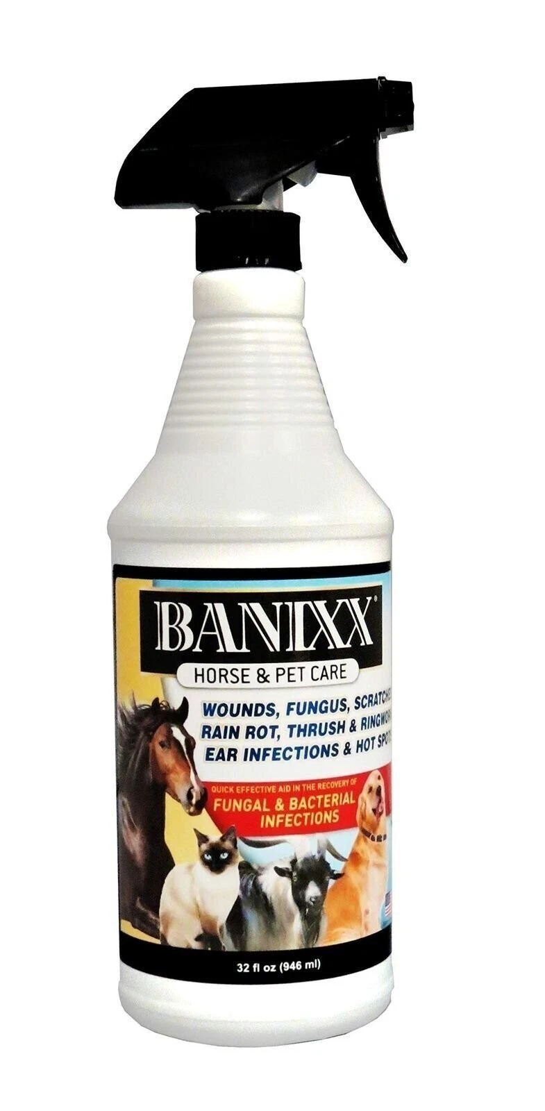 BANIXX Horse and Pet Care Spray for Horses, Dogs and Cats, Daily Skin and Coat Care Spray, Alcohol-Free, Non-Staining, No Odor, Made in USA, Grooming and Hoof Care Formula, 32 oz