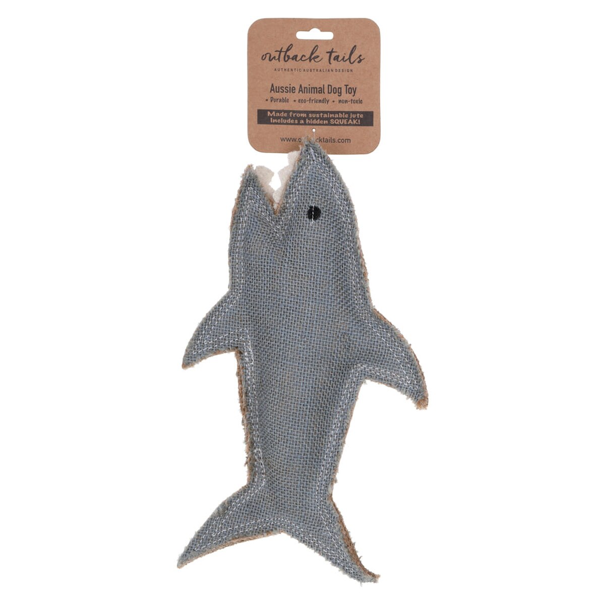 DOOG Outback Tails Shazza the Great White Shark Dog Toy – Sustainable Jute Squeaky Toy with Natural Vegetable Dye