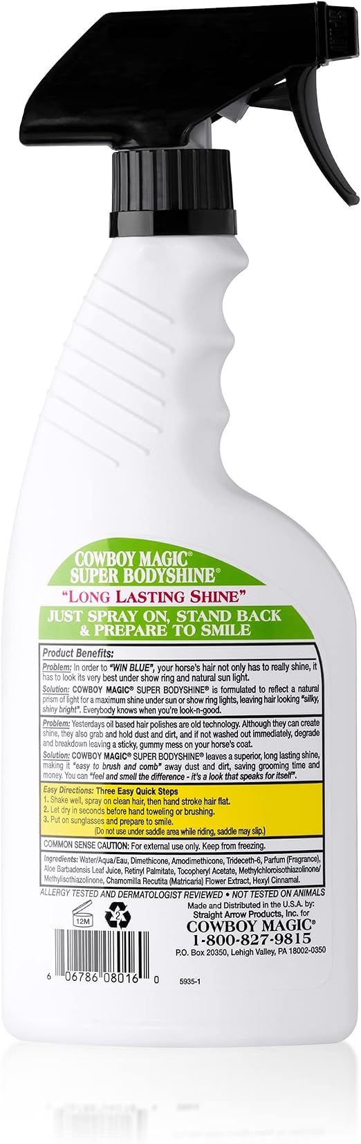 Cowboy Magic Super BodyShine Horse Coat Spray 32 oz – Fast-Drying Hair Polish, Detangler & Dust Repellent