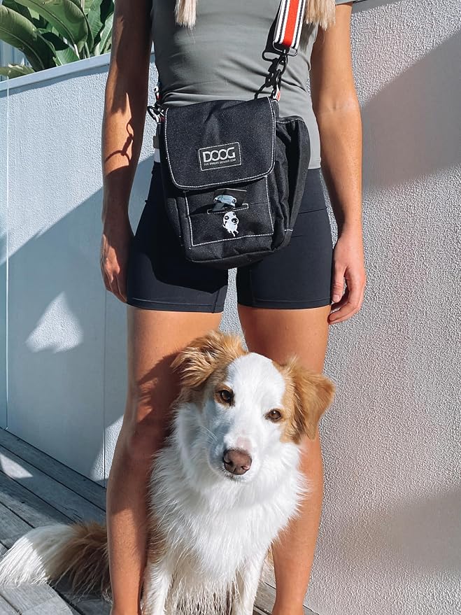 DOOG Walkie Shoulder Bag, Black, Dog Walking Crossbody Bag with Phone Pocket & Waste Bag Dispenser