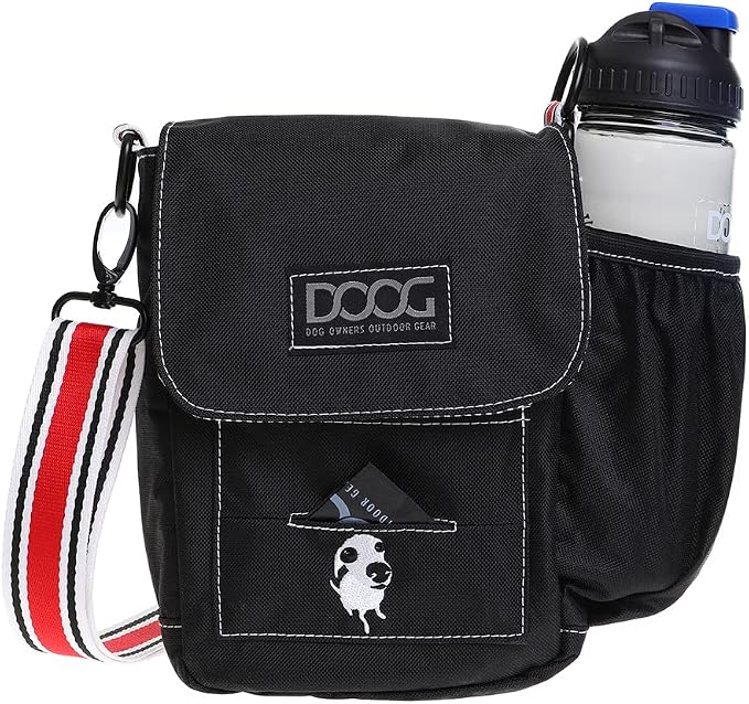 DOOG Walkie Shoulder Bag, Black, Dog Walking Crossbody Bag with Phone Pocket & Waste Bag Dispenser
