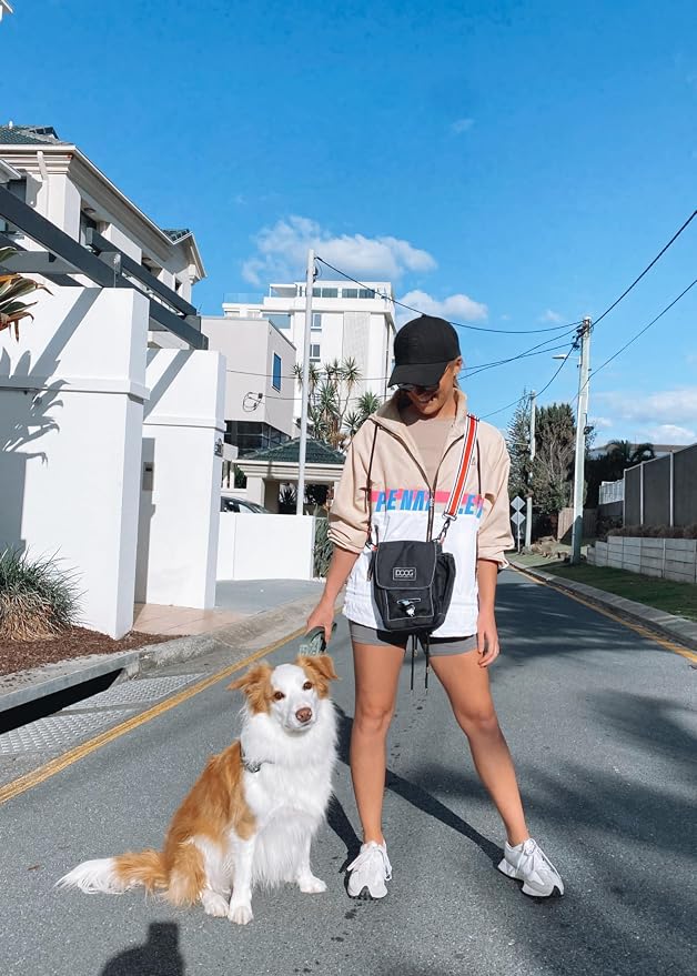 DOOG Walkie Shoulder Bag, Black, Dog Walking Crossbody Bag with Phone Pocket & Waste Bag Dispenser