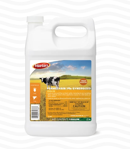 Martin's Permethrin Plus Pour-On Insecticide – Livestock Fly & Lice Control for Cattle, 2.5 Gallon