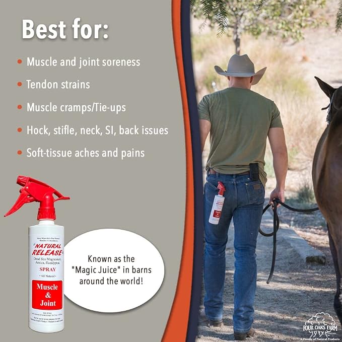 Four Oaks Natural Release Muscle & Joint Spray for Horses – Magnesium, Arnica & Eucalyptus, 16 oz