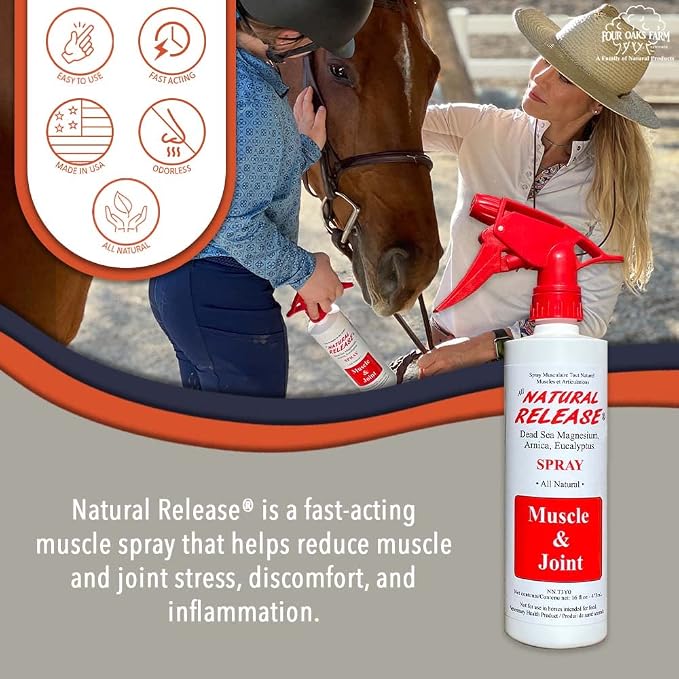 Four Oaks Natural Release Muscle & Joint Spray for Horses – Magnesium, Arnica & Eucalyptus, 16 oz