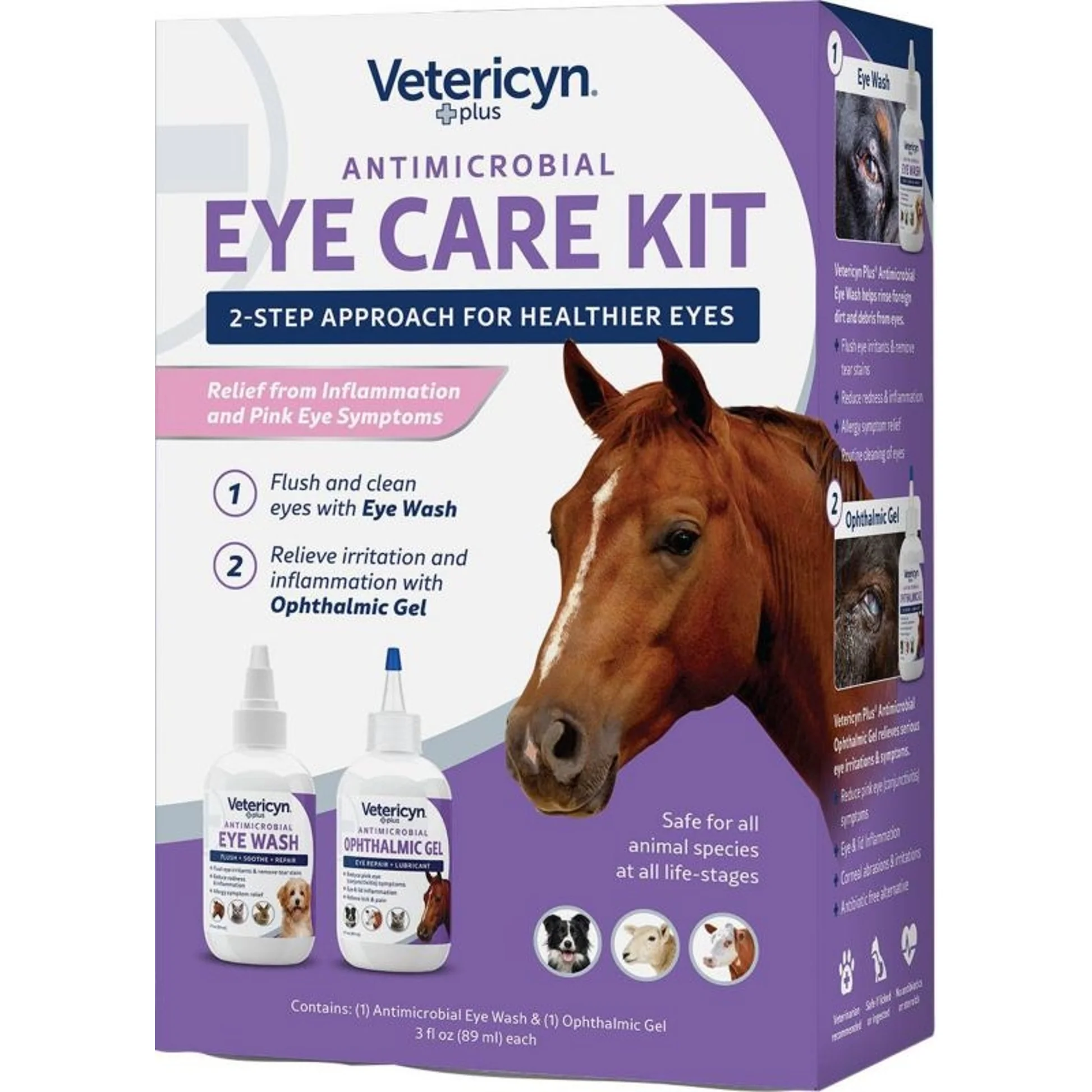 Vetericyn Plus Antimicrobial Eye Care Kit – 3 oz Eye Wash & 3 oz Ophthalmic Gel for All Animals