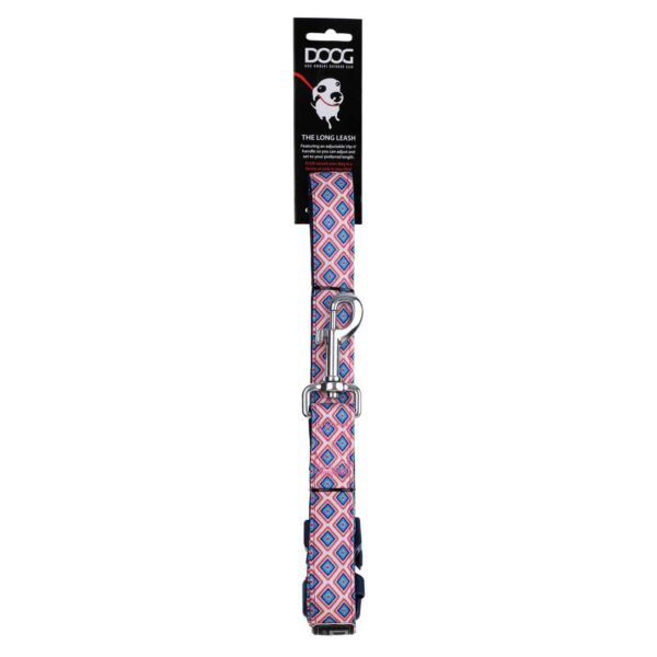 DOOG Gromit Clip-It Neoprene Dog Leash, 6 ft, White with Red & Blue Diamonds, Adjustable Hands-Free Lead