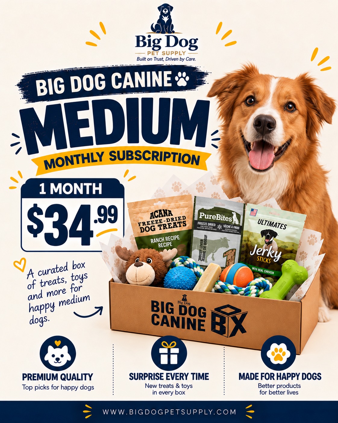 Big Dog Canine Box for Medium Dogs – New Surprise of Premium Treats & Toys Every Time You Order