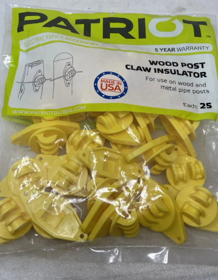 Patriot Electric Fence Wood/Metal Post Claw Insulators – 25 Pack