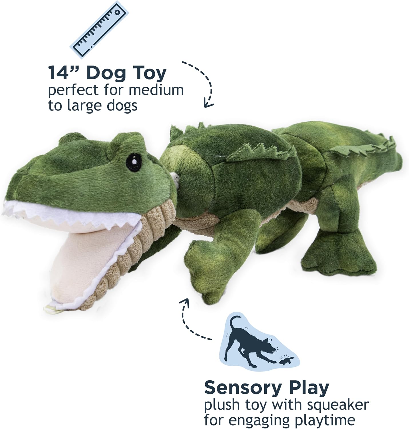 Tall Tails Gator Jointed Shake Play Plush Rope Toy for Dogs – 14 Inch