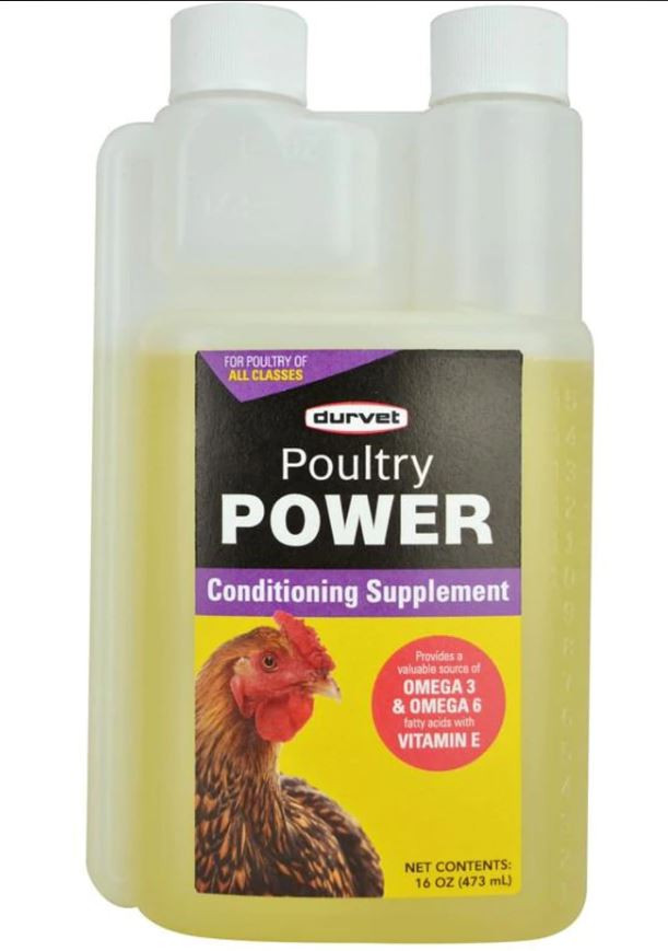 Durvet Poultry Power Conditioning Supplement for Chickens & Poultry – Omega 3 & 6 with Vitamin E, 16 oz