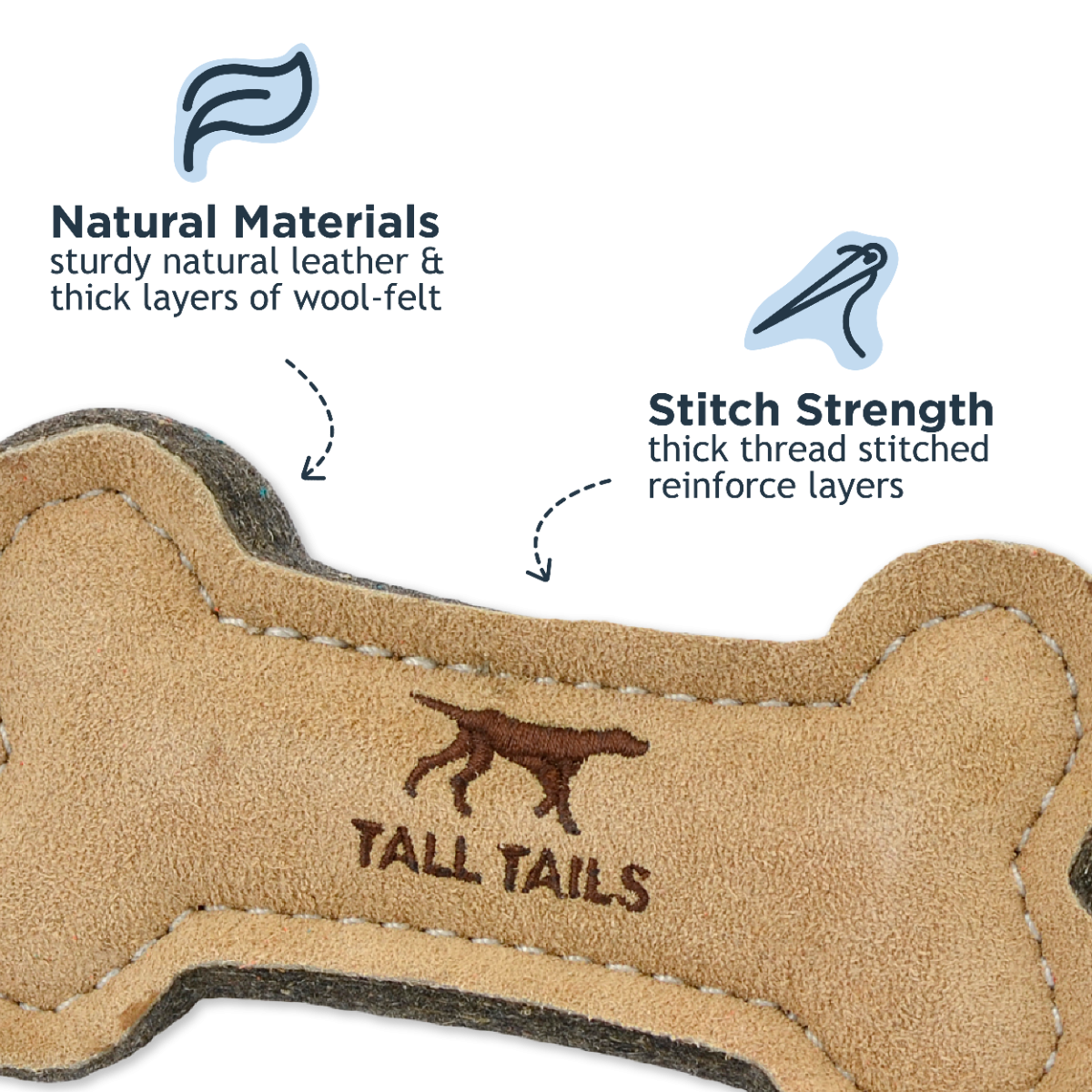 Tall Tails Natural Leather & Wool Bone Dog Toy – 6 inch