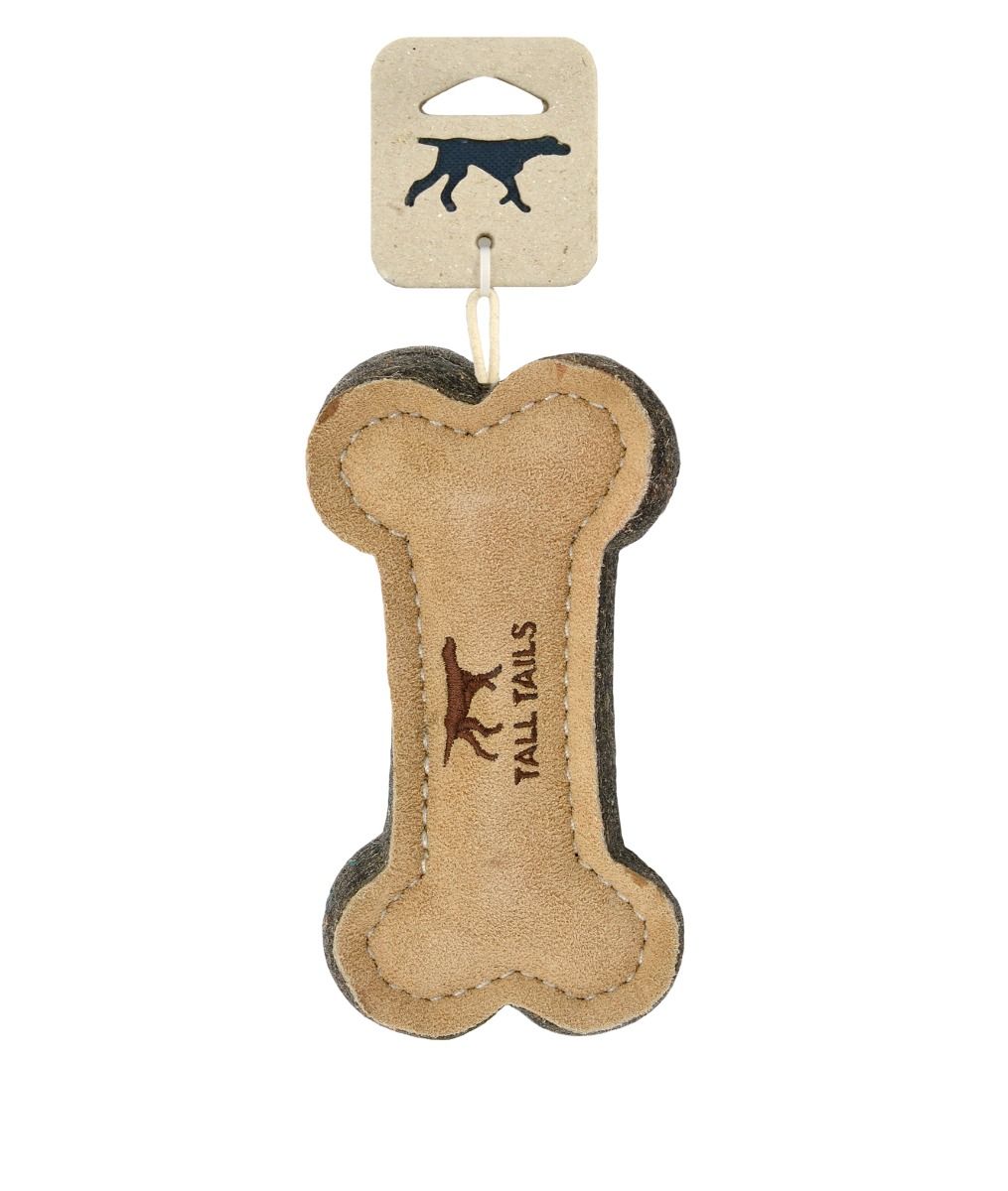 Tall Tails Natural Leather & Wool Bone Dog Toy – 6 inch