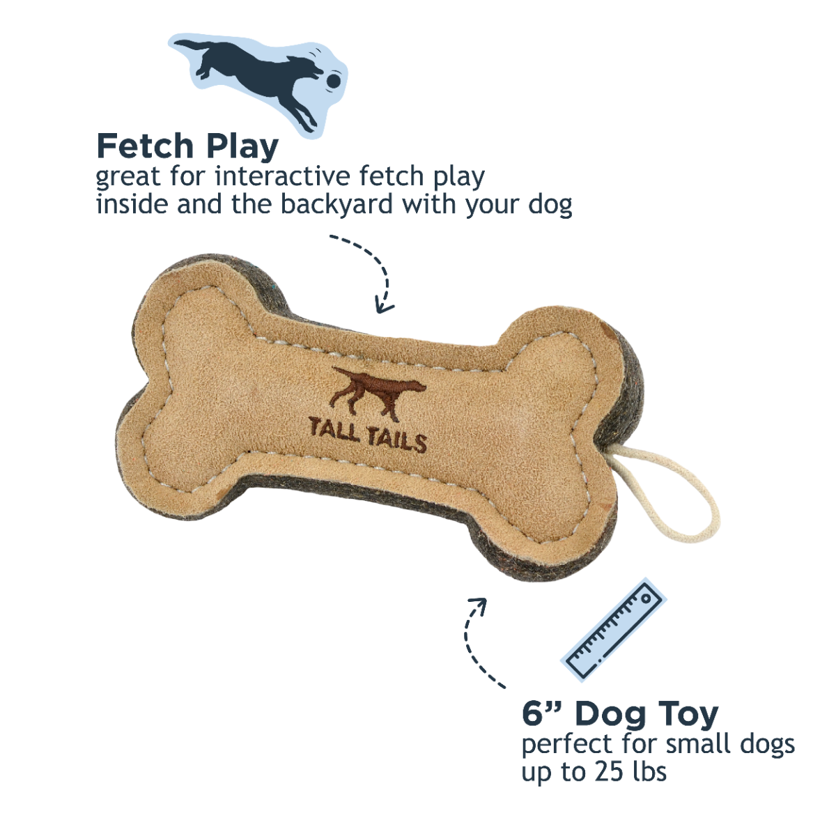 Tall Tails Natural Leather & Wool Bone Dog Toy – 6 inch