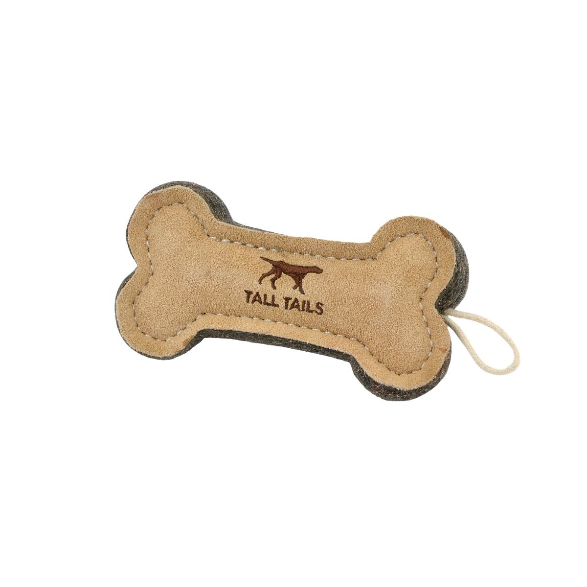 Tall Tails Natural Leather & Wool Bone Dog Toy – 6 inch