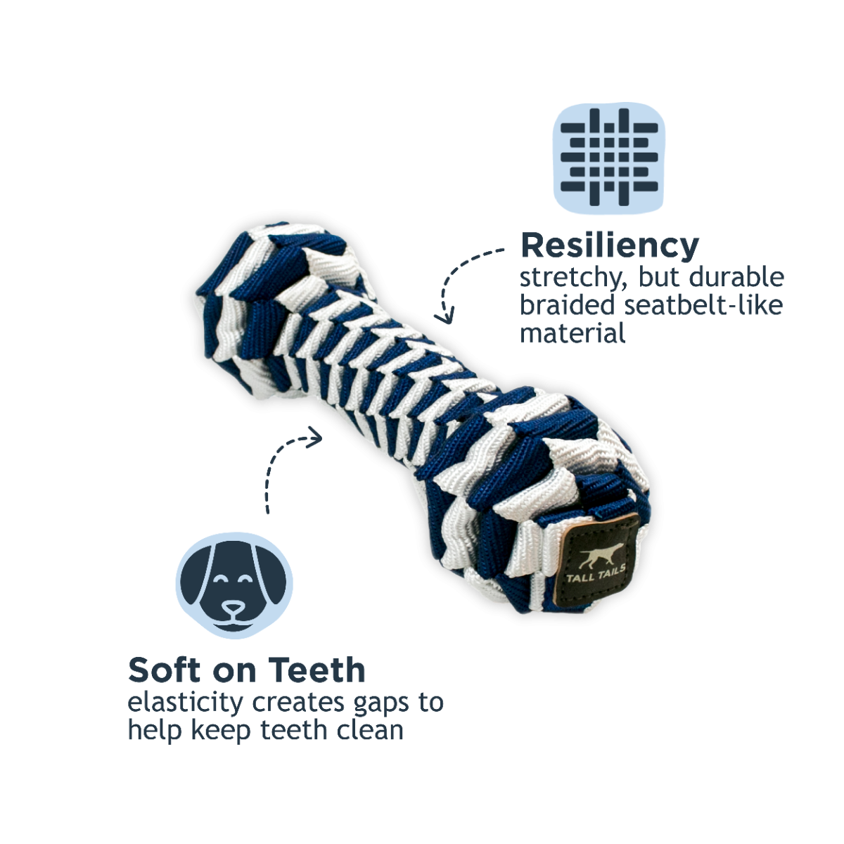 Tall Tails Navy Braided Bone Dog Toy – 9 Inch