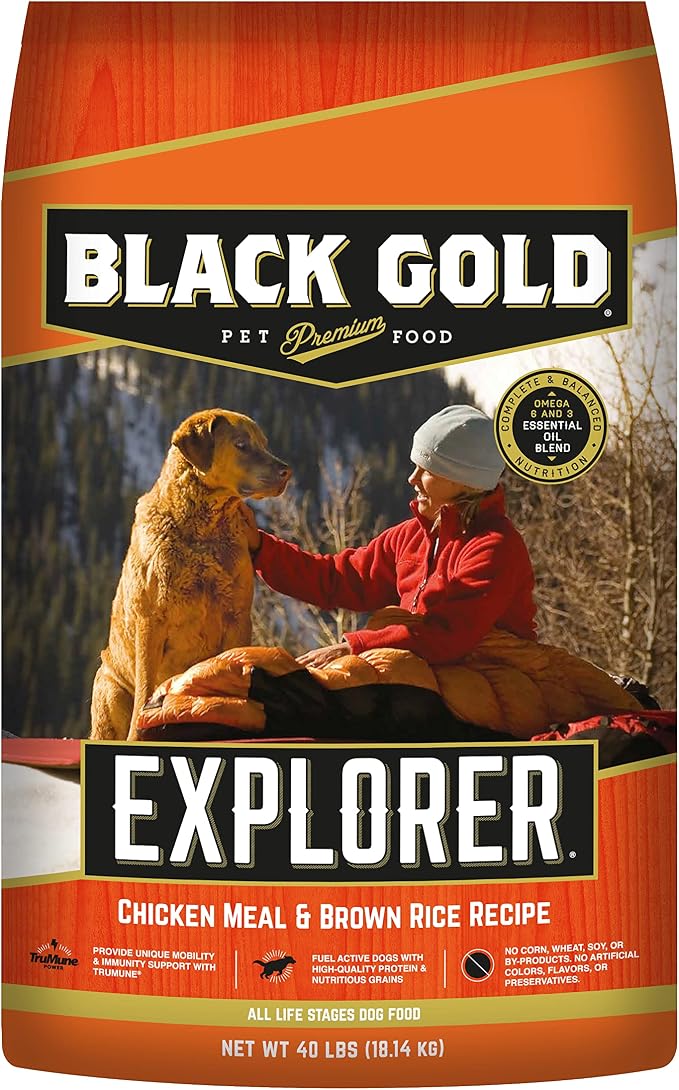  Black Gold Explorer Dry Dog Food for Adult Dogs, Chicken Meal & Brown Rice Recipe, 40 lb Bag