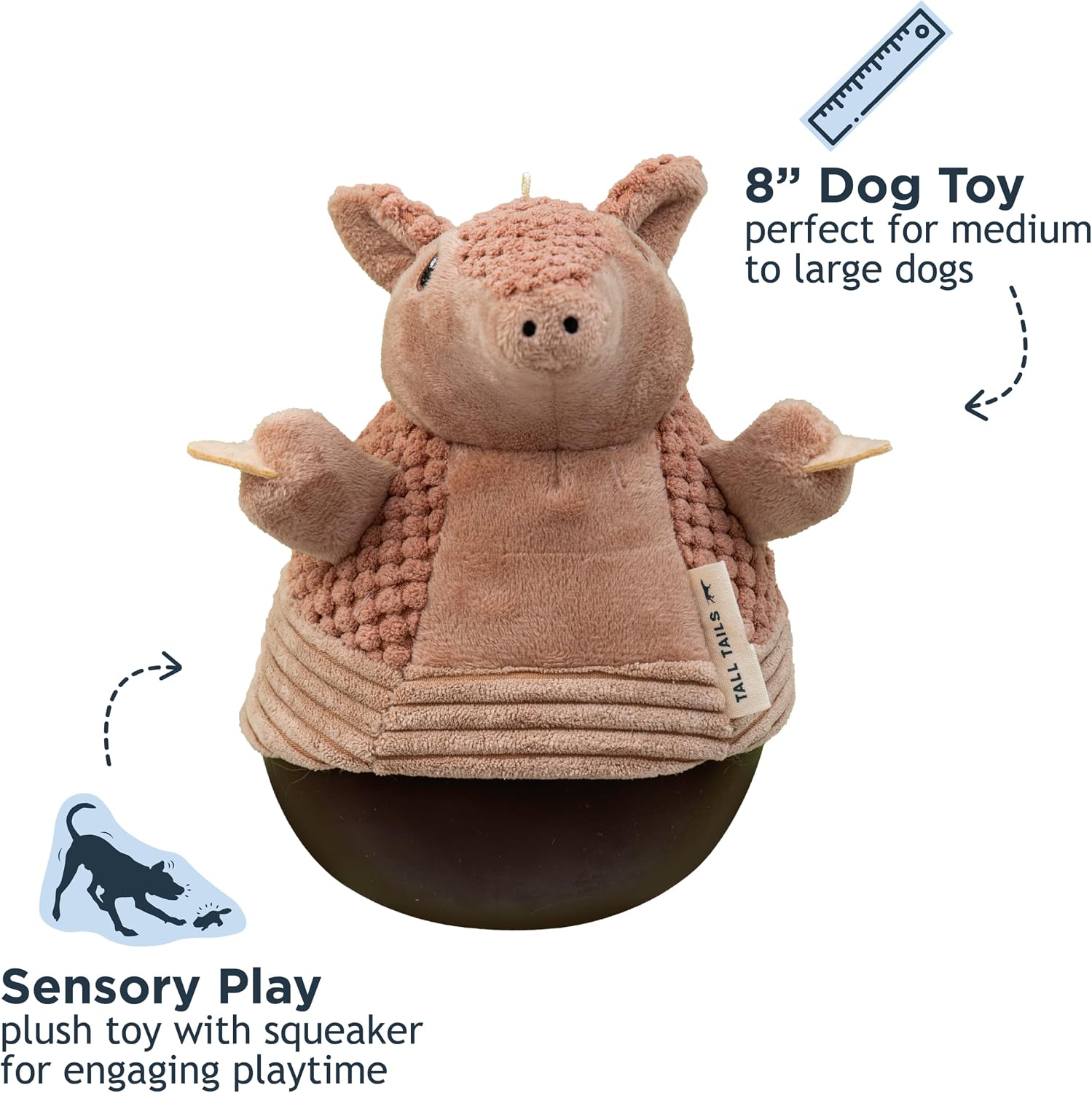 Tall Tails Wobbling Weighted Base Plush Armadillo Dog Toy 