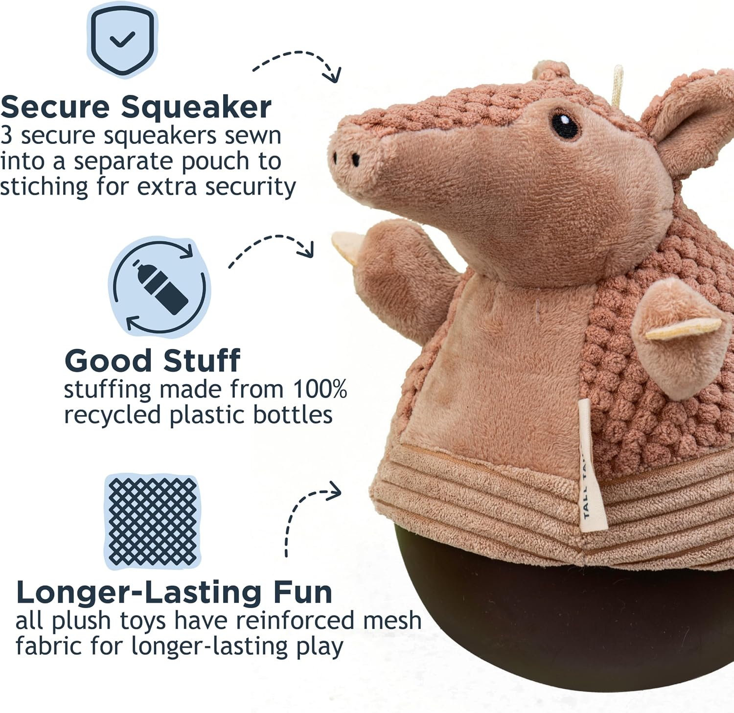 Tall Tails Wobbling Weighted Base Plush Armadillo Dog Toy 