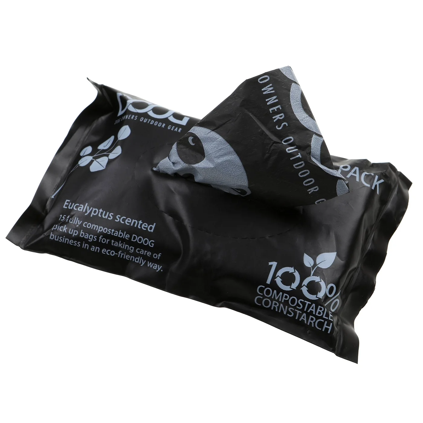 DOOG Compostable Dog Poop Bags, 45 Count, Eucalyptus Scented, 100% Cornstarch, Black Bags with Handles