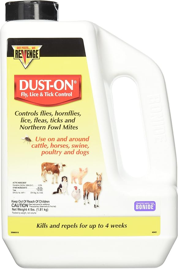 Bonide Revenge Dust-On Livestock & Dog Insecticide – Fly, Lice, Flea & Tick Control, 4 lb