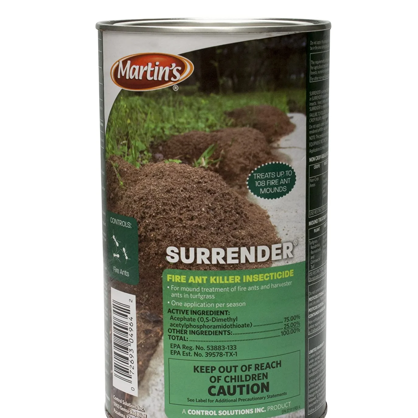 Martin’s Surrender Fire Ant Killer 8 oz – 75% Acephate Powder Mound Treatment, Treats Up to 54 Fire Ant Mounds