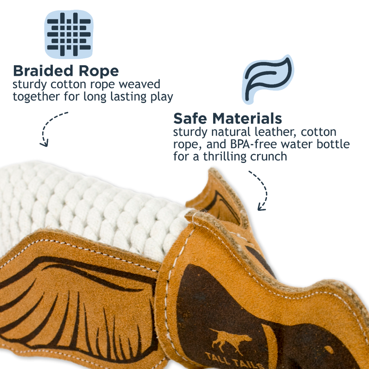 Tall Tails Natural Leather Quacker Rope Tug Dog Toy – 16 Inch