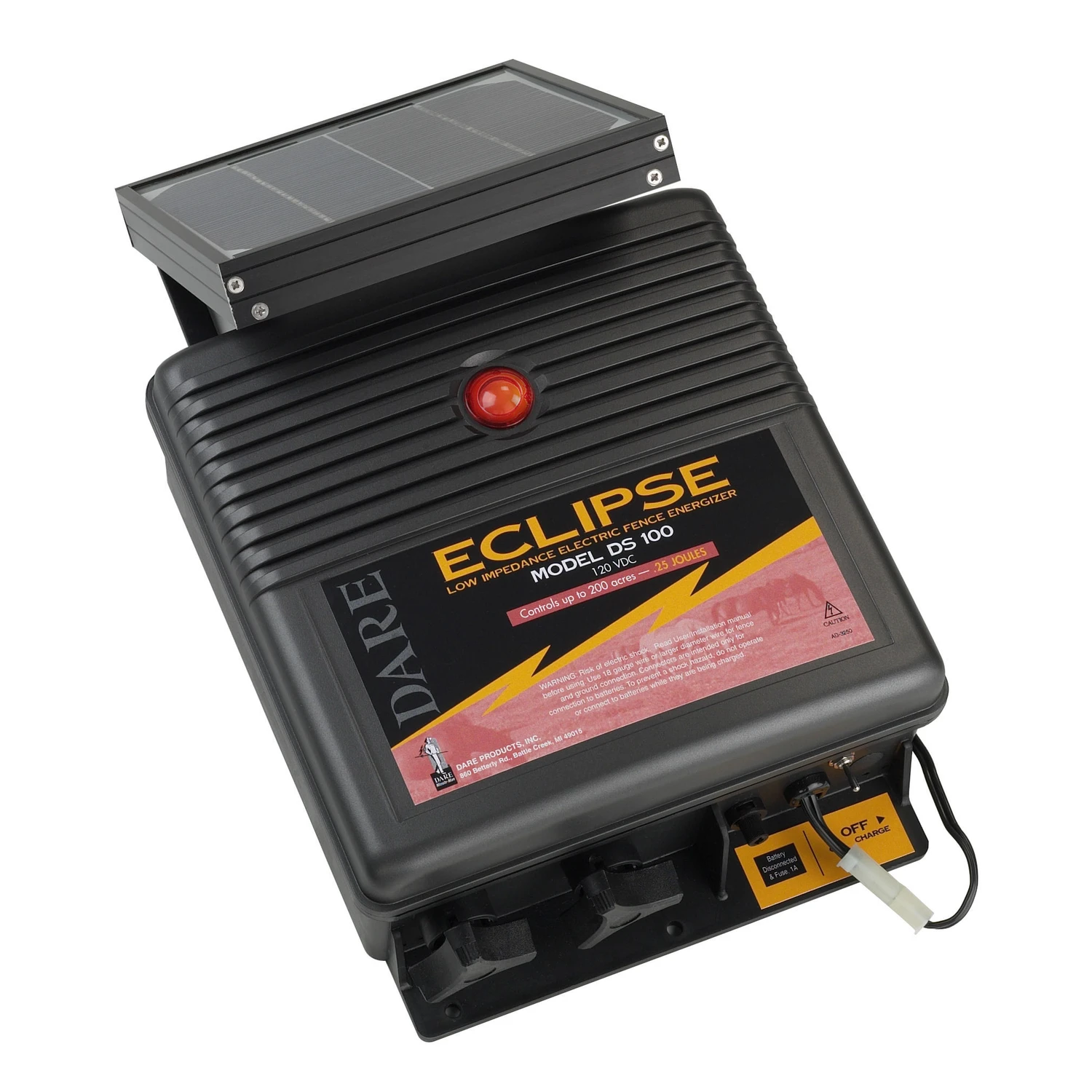 Dare Eclipse DS100 Solar Electric Fence Energizer – 12V, 0.25 Joule, 200 Acre Low-Impedance Fence Charger